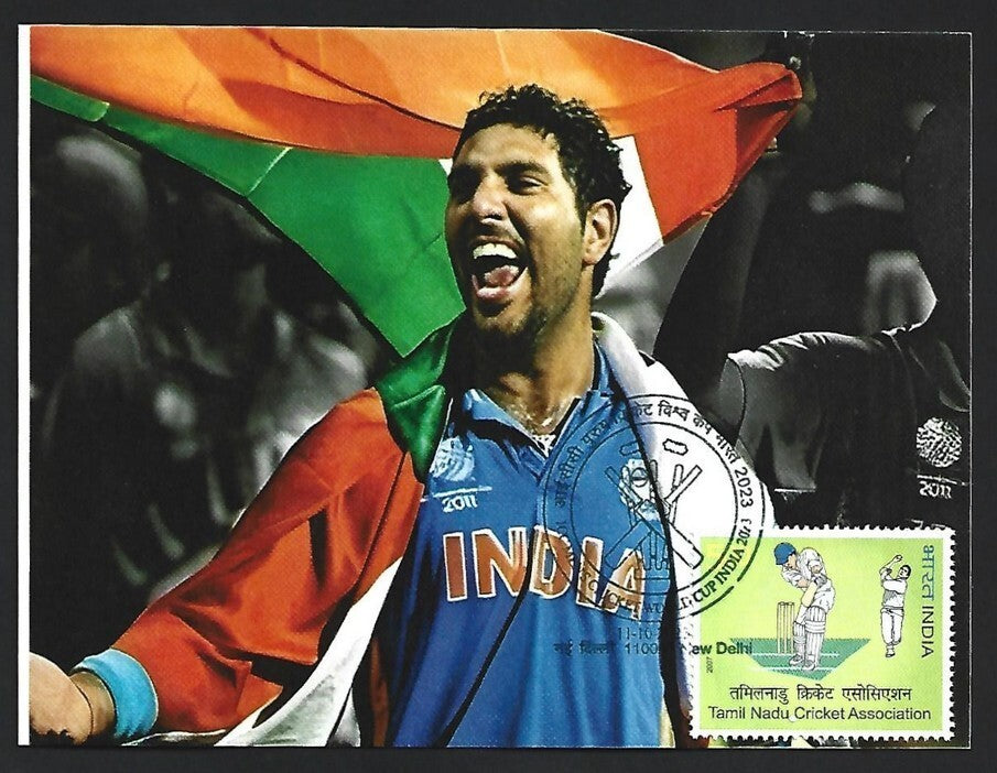 India 2023 ICC Cricket World Cup postcard SACHIN,HARBHAJAN ETC.
