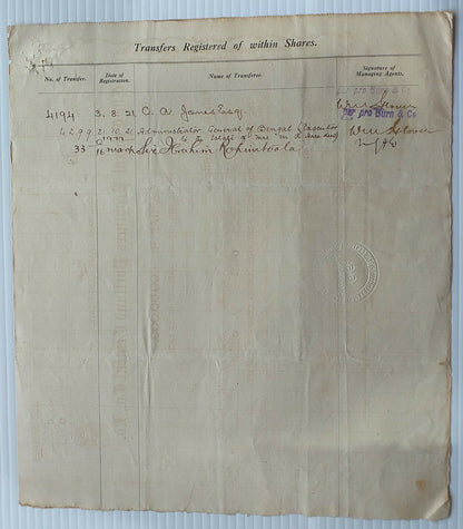 India THE CENTRAL PROVINCES PORTLAND CEMENT 1919 share certificate Ӝ zaz