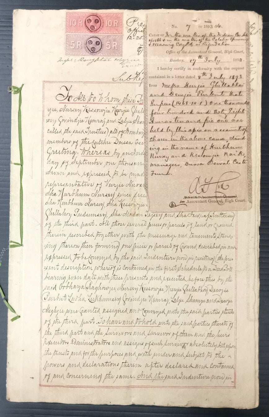 AOP India 1893 15 pages DEED with QV Special Adhesive 5R & 10R