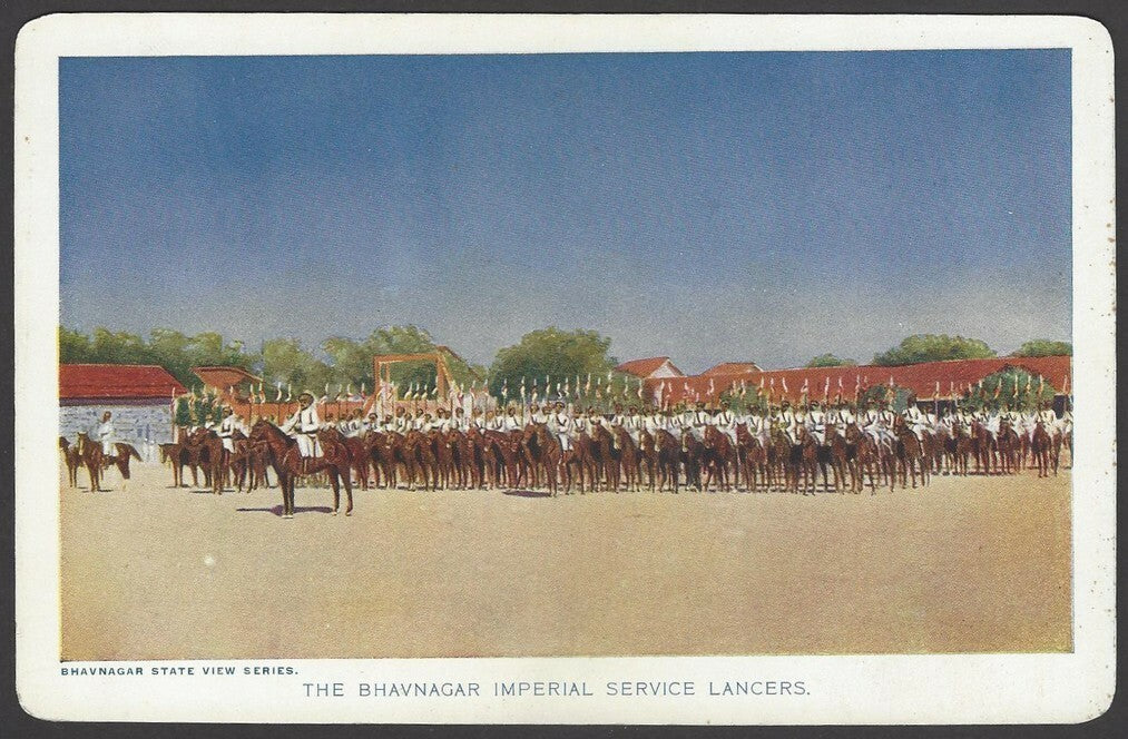 India Bhavnagar Imperial Service Lancers 1940s View Card with crest