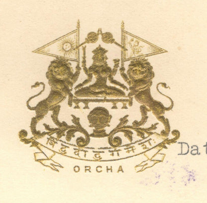 India ORCHA STATE crested letter 1927 MAHARAJA Vir Singh II rubberstamp
