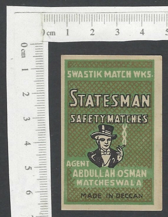 India 1940s matchbox labels – STATESMAN Cigarettes – Made in Deccan