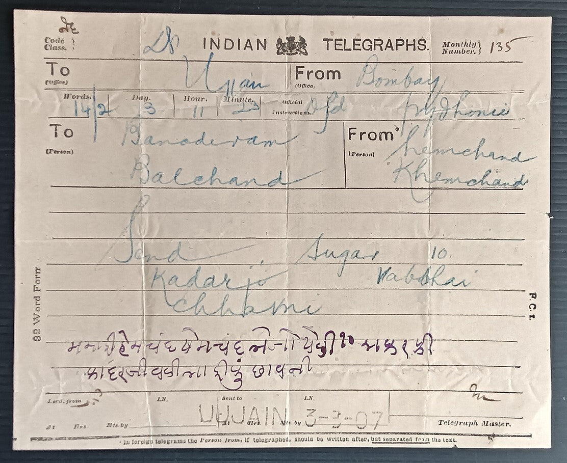 India 1903-10 used telegraph forms (5)