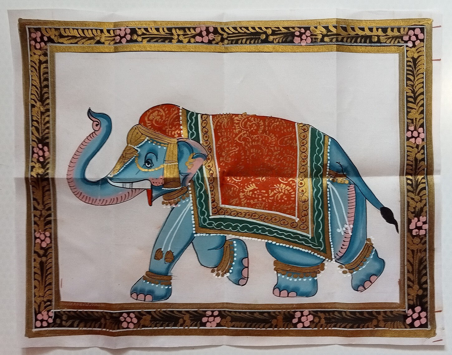 India vintage hand painting on cloth ELEPHANT 9 x 12 inches