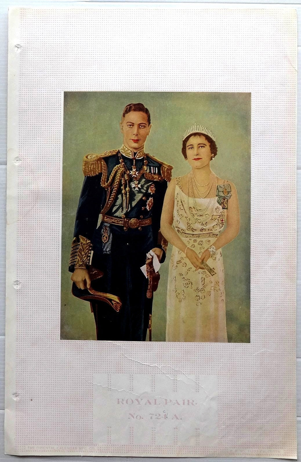 India 1938 oriental calendar sample ROYAL PAIR 11” X 17” Ӝ