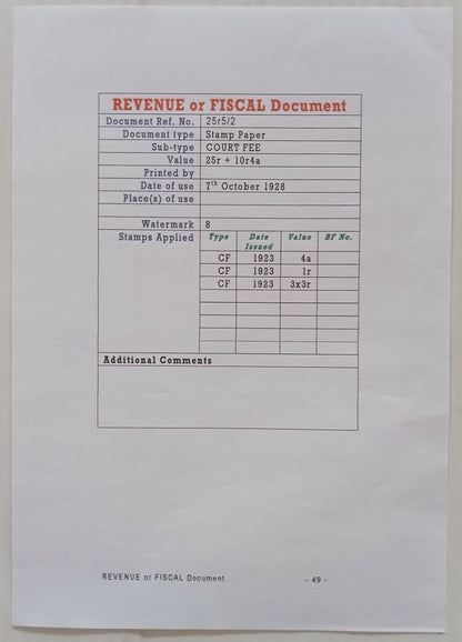 AOP India KGV 25R stamp paper with Court Fee stamps