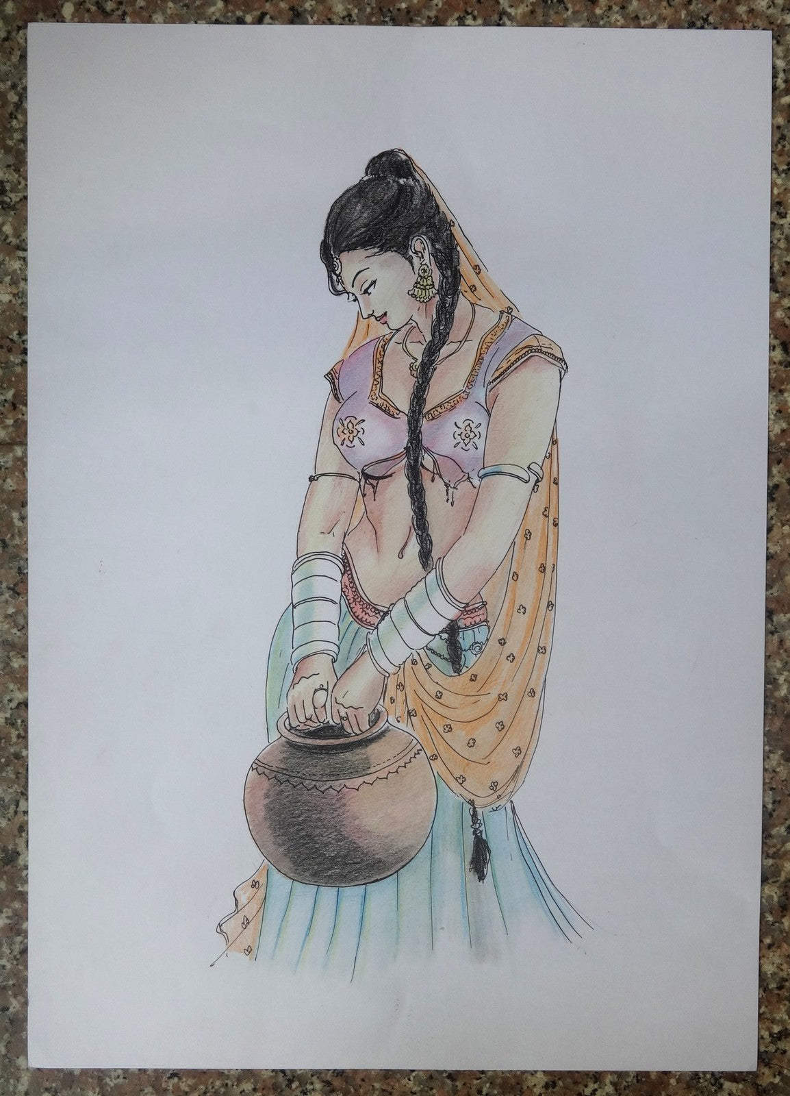 Indian Rustic Beauty watercolor painting on card 12” x 16.5”