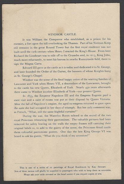 B.I. British India Line Royal Residences menu cards (6)