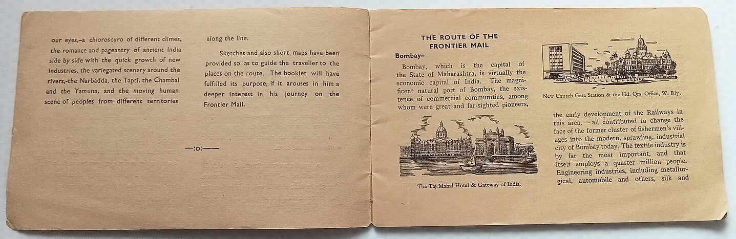India vintage Traveller's Guide Frontier Mail Bombay to Delhi Western Railway