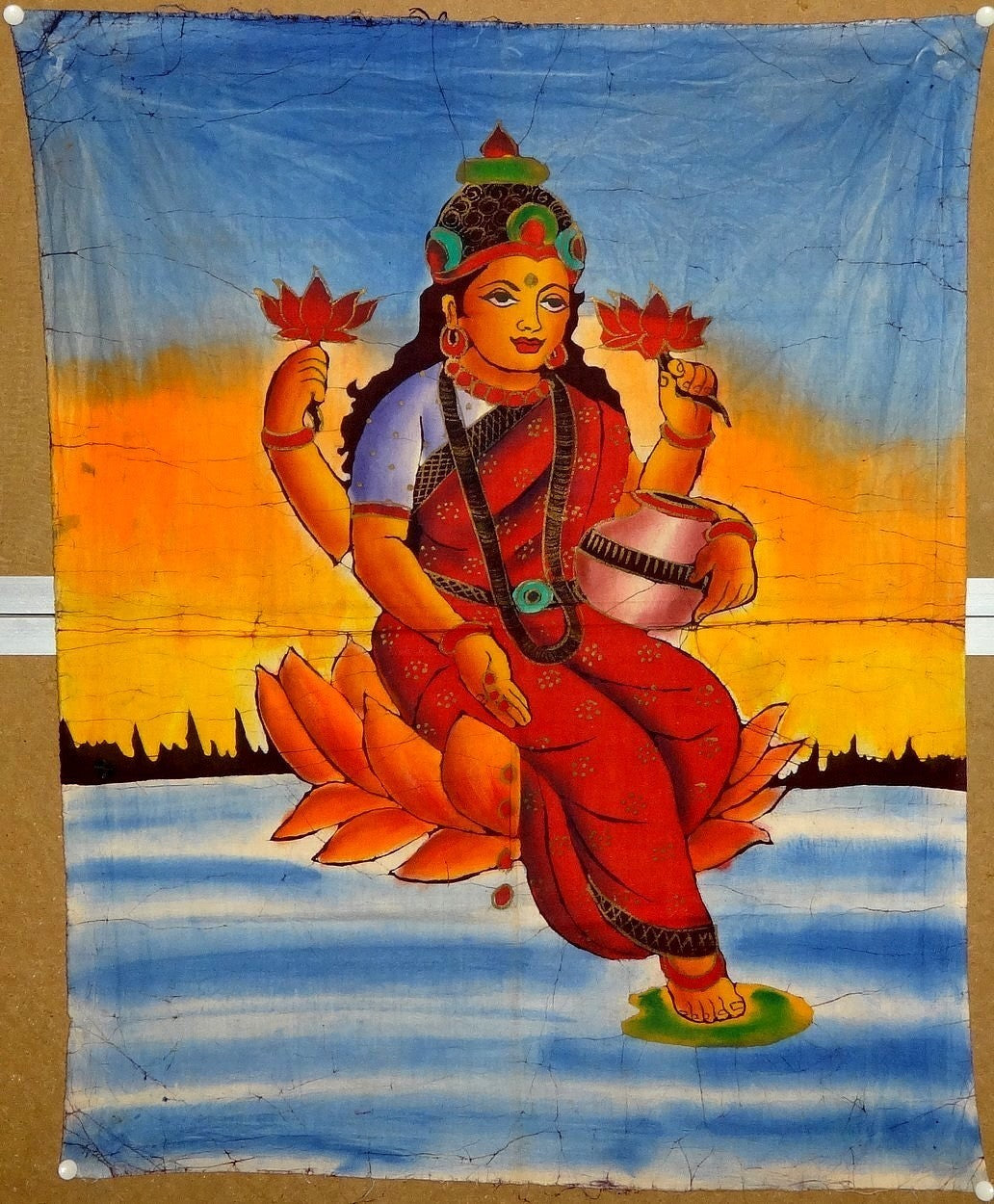 India print on cloth 22.5" x 29" Goddess Laxmi