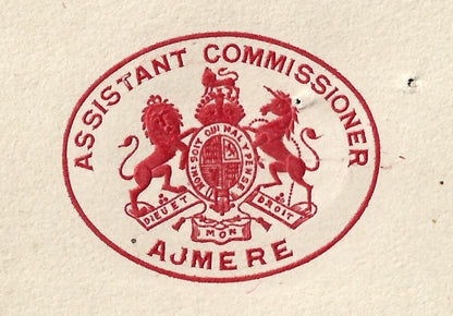 India 1909 ASSISTANT COMMISSIONER AJMERE crested letter