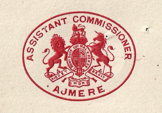 India 1909 ASSISTANT COMMISSIONER AJMERE crested letter