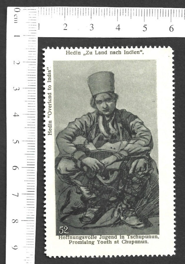 Vintage OVERLAND TO INDIA poster stamp - PROMISING YOUTH AT CHUPUNUN zaz
