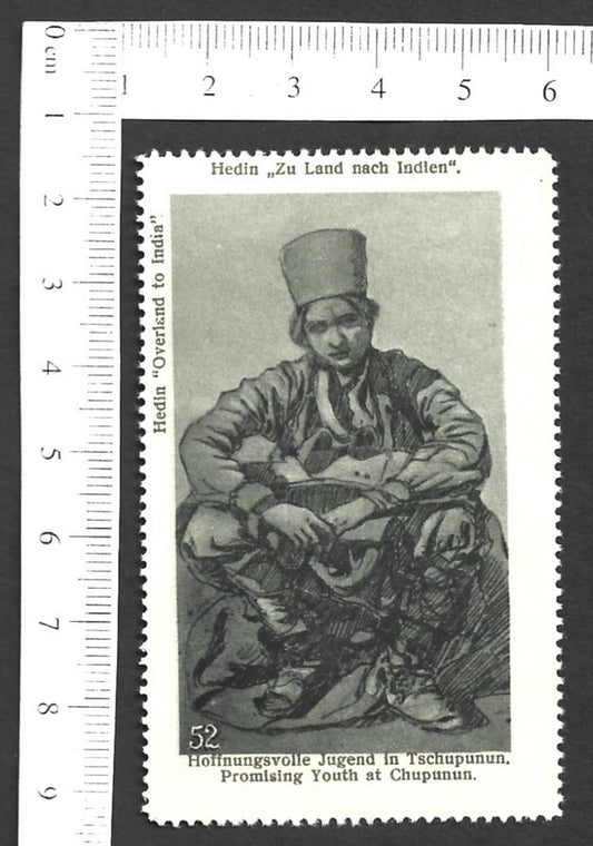 Vintage OVERLAND TO INDIA poster stamp - PROMISING YOUTH AT CHUPUNUN zaz