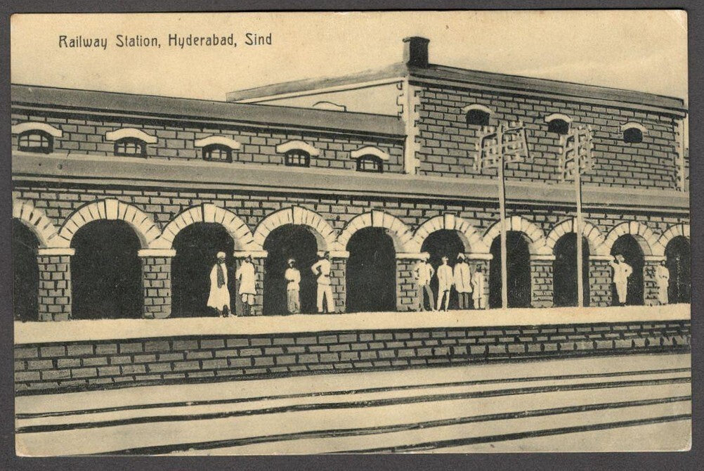 India vintage postcard RAILWAY STATION HYERABAD SIND