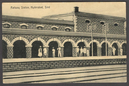 India vintage postcard RAILWAY STATION HYERABAD SIND