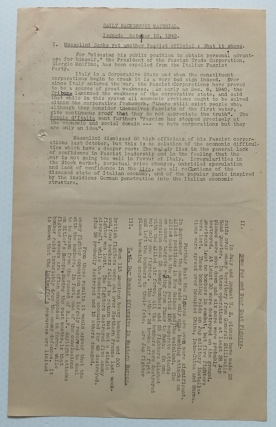 India WW2 National War Front DAILY BACKGROUND MATERIAL leaflet FASCIST PARTY