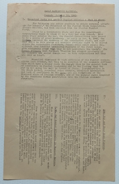 India WW2 National War Front DAILY BACKGROUND MATERIAL leaflet FASCIST PARTY
