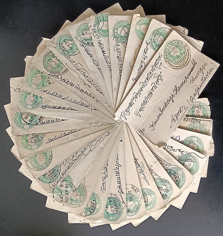 India KGV 1/2a green envelopes x 100 selected for condition WHOLESALE