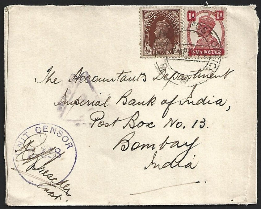 India WW2 1944 Military cover UNIT CENSOR R 638 canc. BASE POST OFFICE