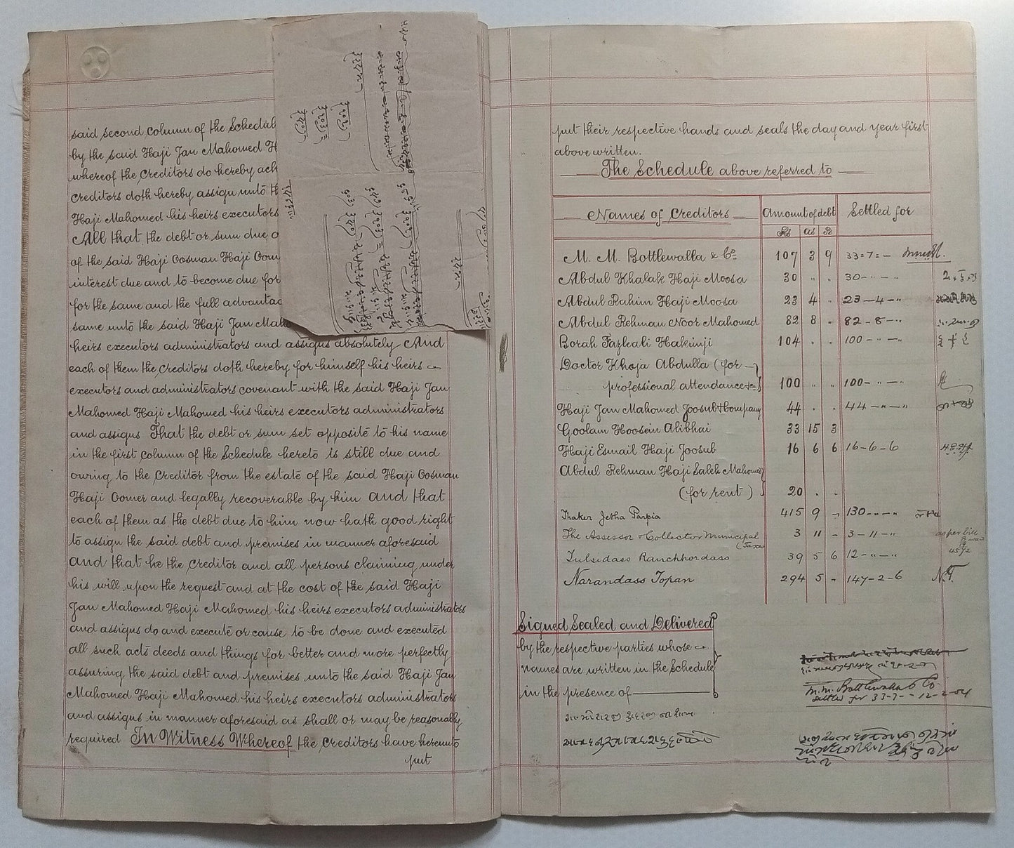 AOP India QV Queen Victoria 1868 Special Adhesive 10R on 1904 indenture 4 pgs