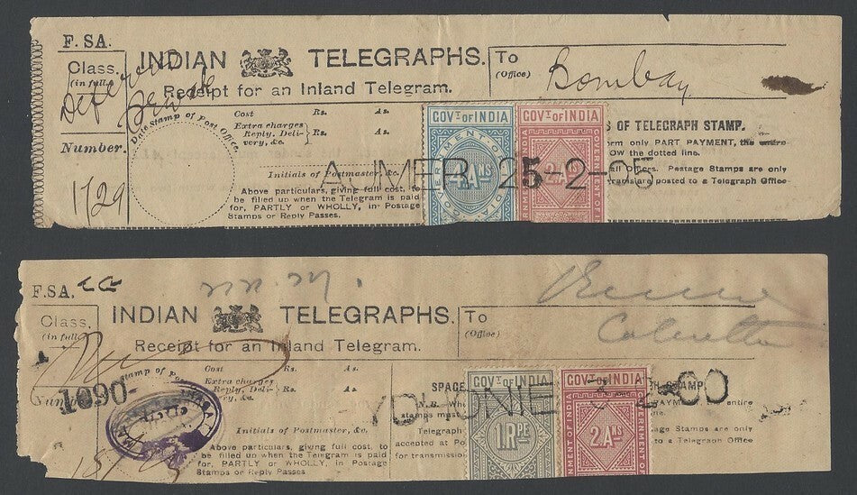 India Telegraph receipts with QV and KedVII TELEGRAPH STAMPS (6)