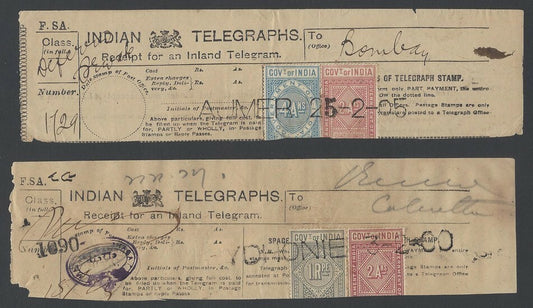 India Telegraph receipts with QV and KedVII TELEGRAPH STAMPS (6)