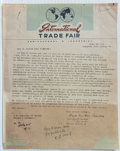 AOP India 1948 International Trade Fair, Delhi used letterhead