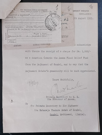 AOP India Correspondence : Assam Flood Relief Fund Donation 1929
