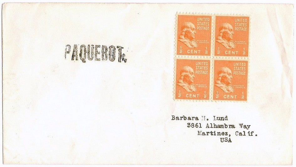 India 1953 cover with Madras Paquebot Hoskings #2995 Rarity 'D'