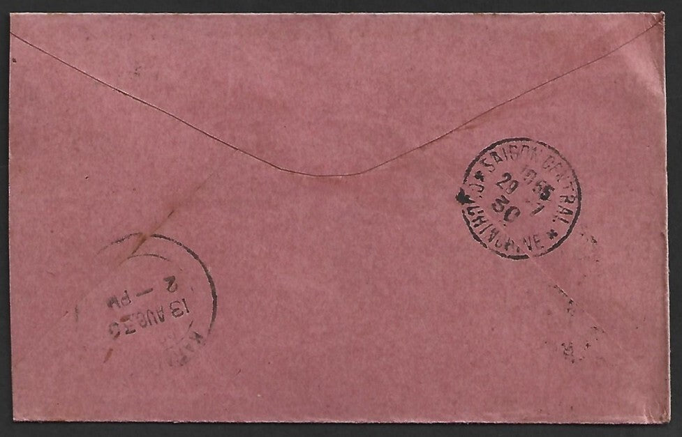 AOP Indo China 1922-23 & 1927 issues on cover Bentre to India