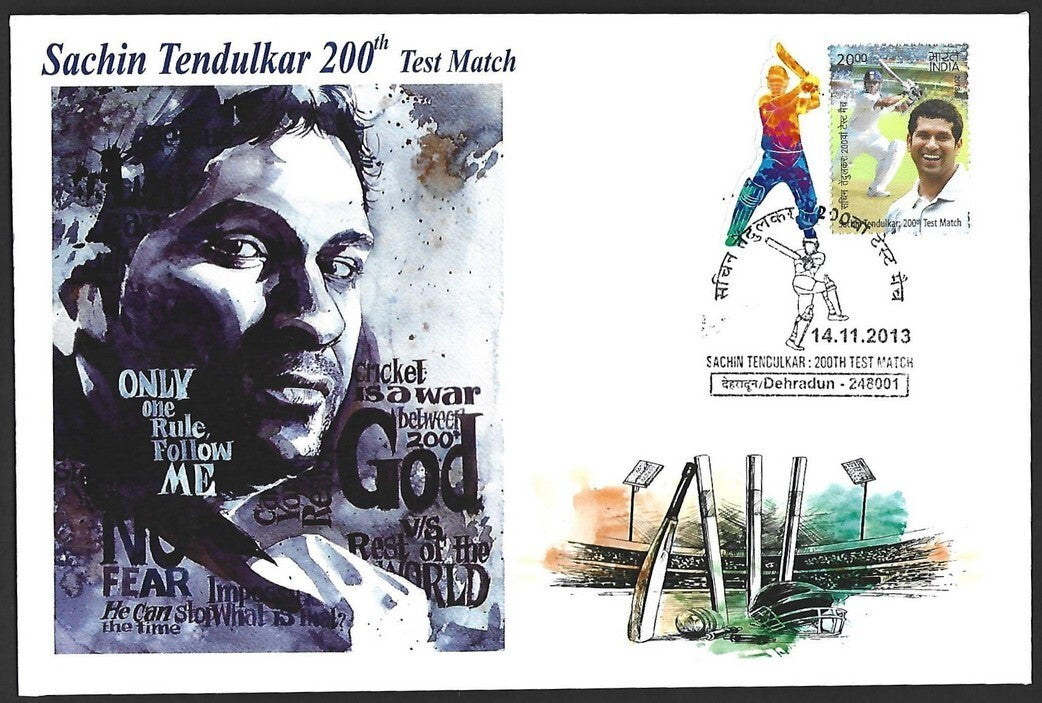 CRICKET India 2013 Sachin Tendulkar 200th Test private FDC with diecut label