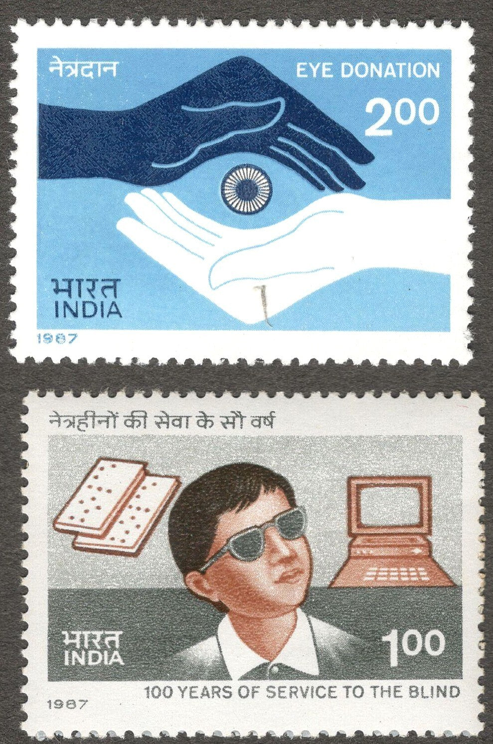 India #1096a 1987 Service of Blind set of 2 MNH