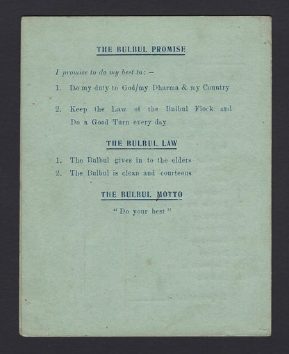 India 1956 hand painted BULBUL enrolment card – Indian version of Girl Guides