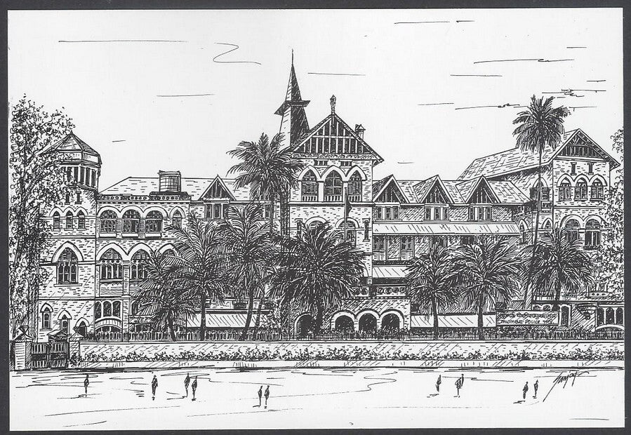 AOP India BOMBAY sketch postcard POLICE HEAD QUARTER