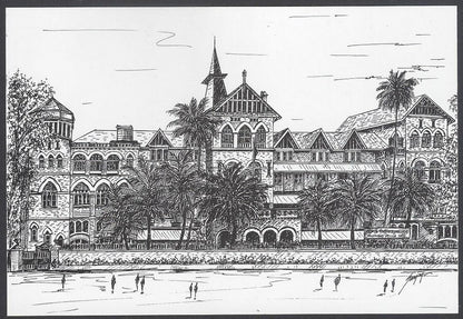 AOP India BOMBAY sketch postcard POLICE HEAD QUARTER