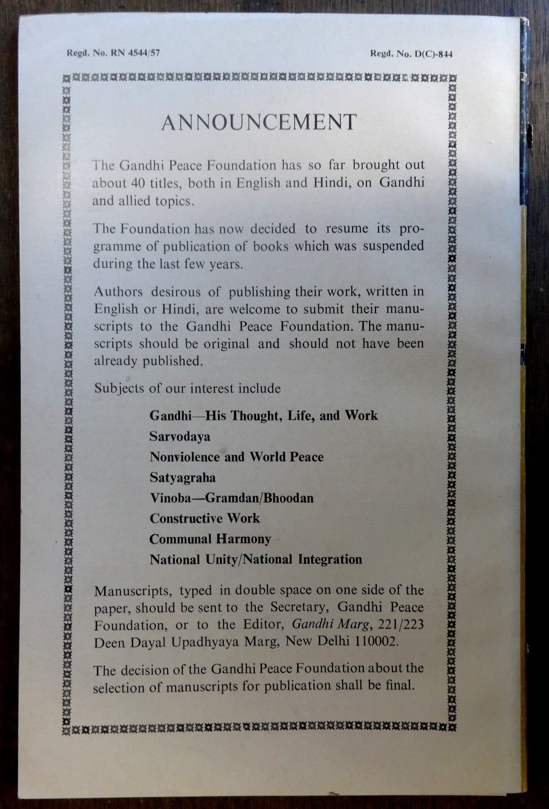 Gandhi Marg by Gandhi Peace Foundation March 1983 issue 42pgs India