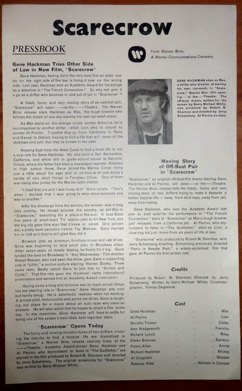 1973 Scarecrow pressbook for India 9” x 14.5” AL PACINO Gene Hackman
