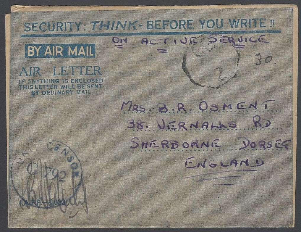 AOP India WW2 IAFF H.M. FORCES air letter with GG/2 censor to UK 1945