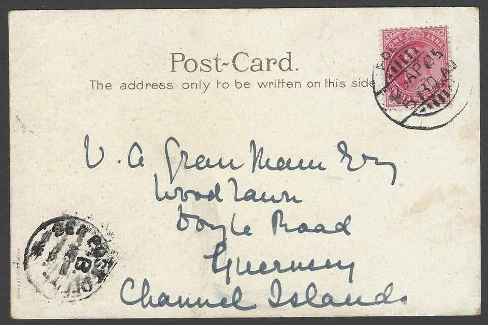 India 1905 One Tree Hill Secundrabad colour postcard to GUERNSEY