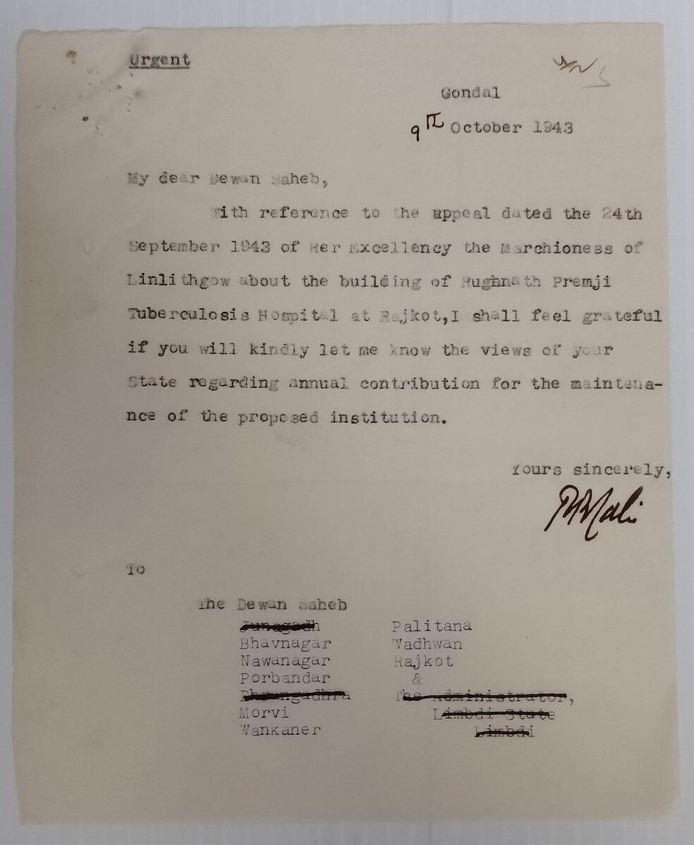 India 1942-47 Tuberculosis Fund correspondence - 12 pages