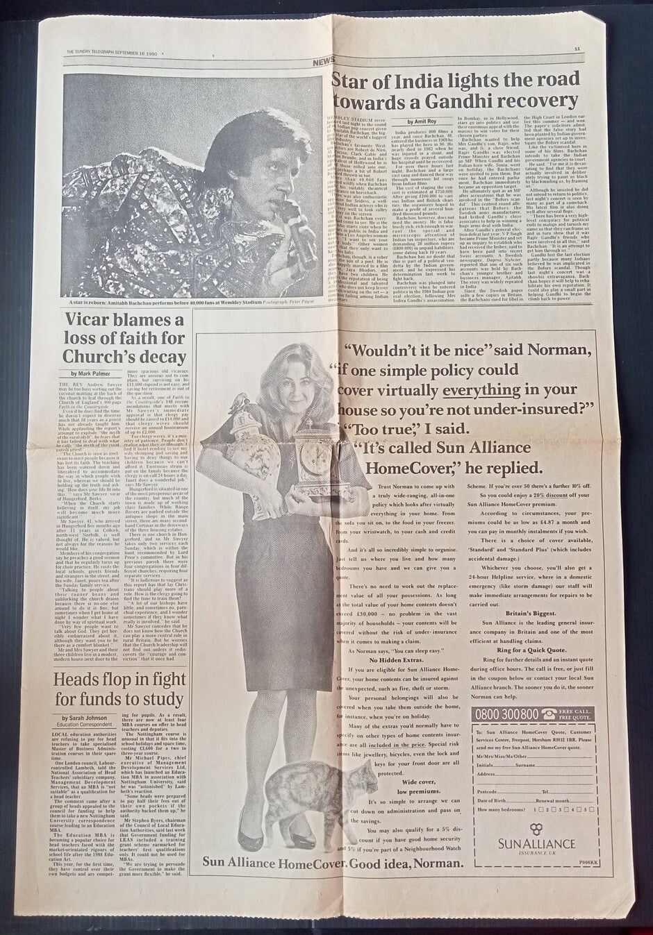 India Bollywood 1990 AMITABH BACHCHAN Wembley performance British press cuttings