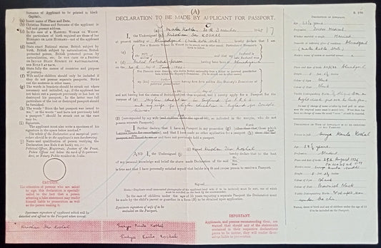 India 1945 travel document for UK