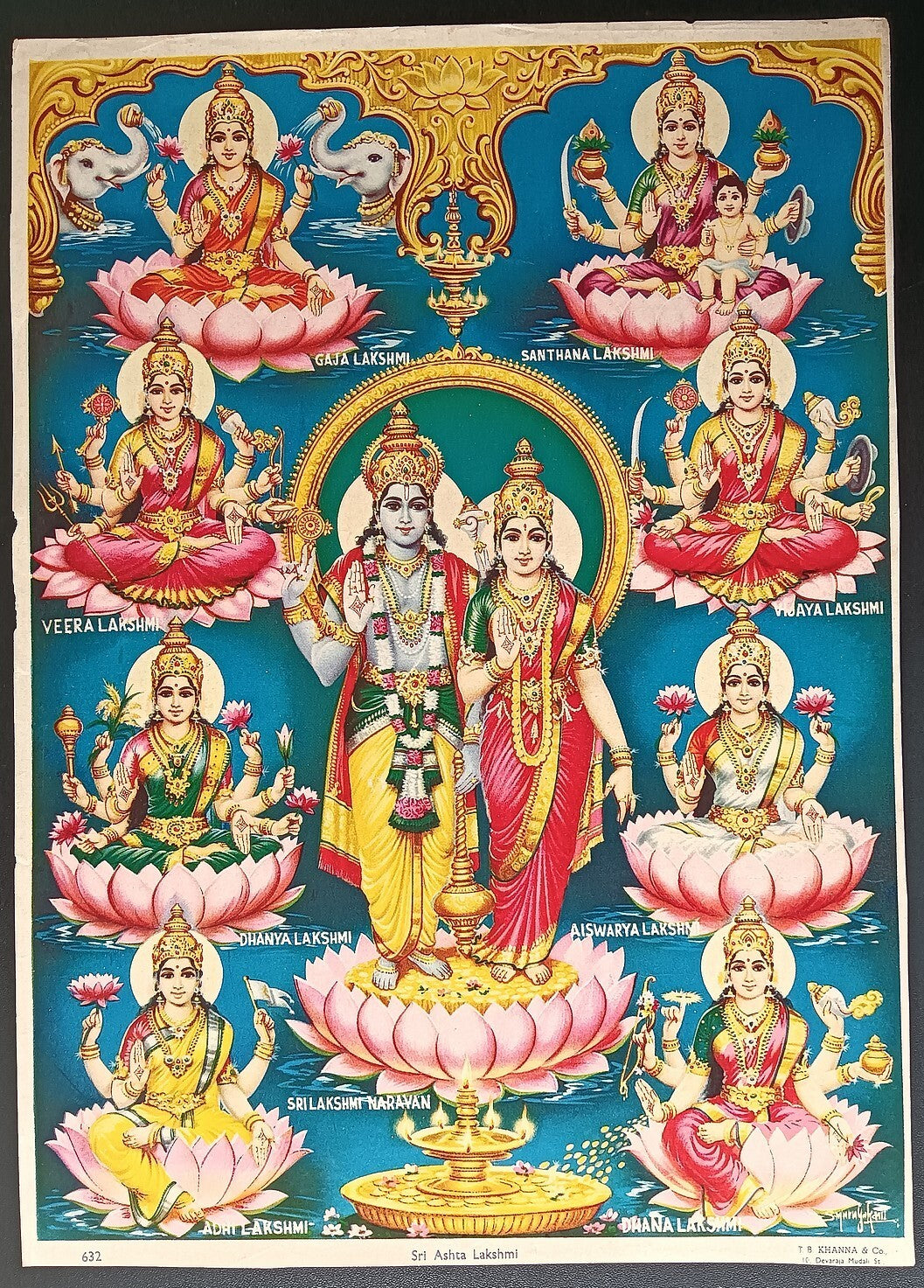 India vintage poster SRI ASHTRA LAKSHMI by Inches by J.B. Khanna