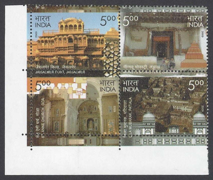 AOP India 2009 INTACH block of 4 misperf error MNH