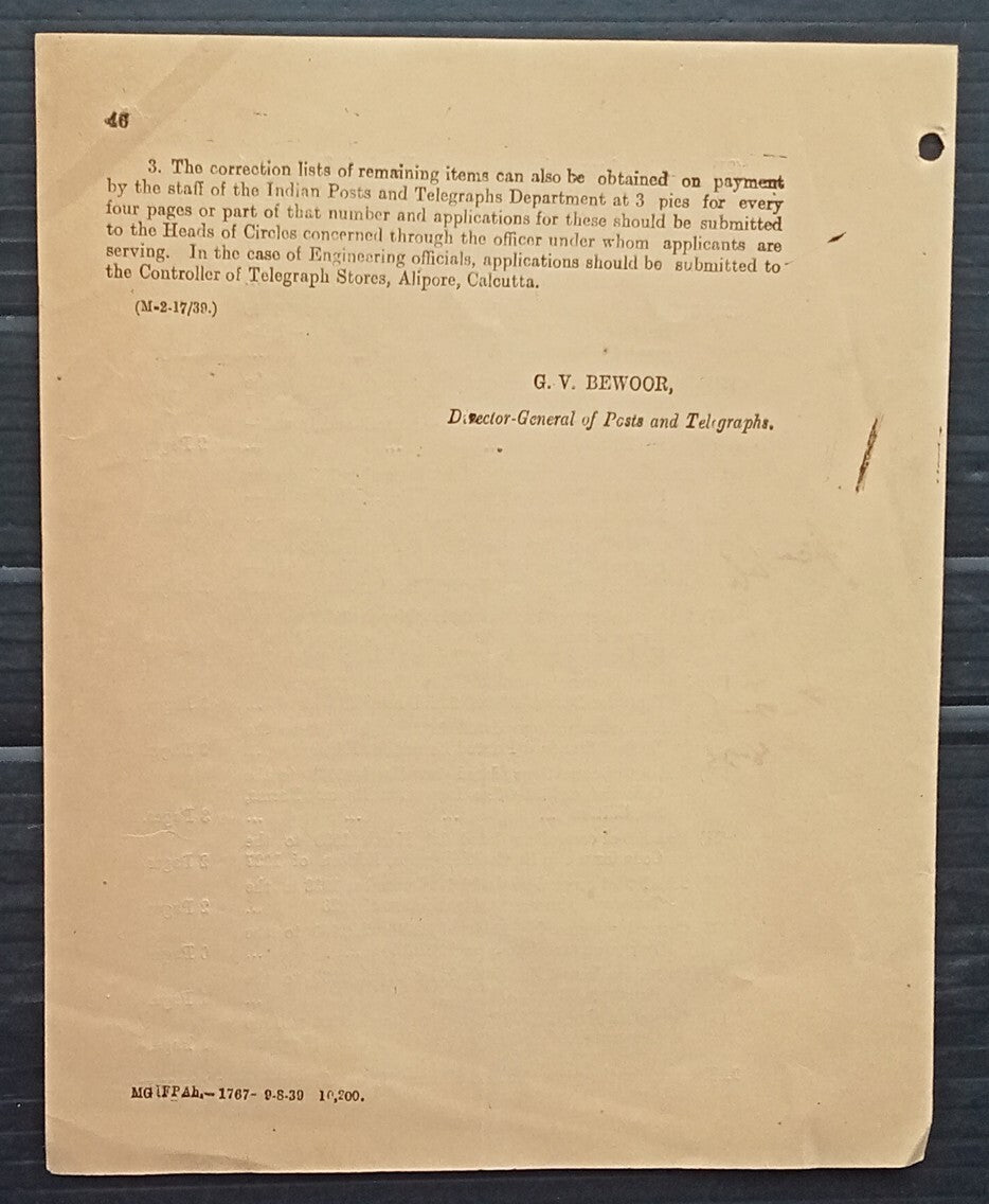 India 1939 POSTAL NOTICE several topics