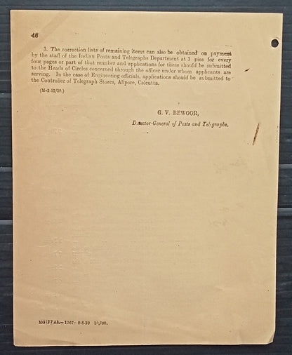 India 1939 POSTAL NOTICE several topics