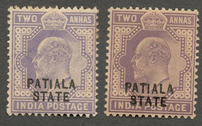 AOP India Patiala State KEdVII 1903-06 2a both listed shades MNH SG 39/39a (2)