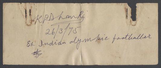 AOP India K P Dhanraj, Footballer signed autograph page 