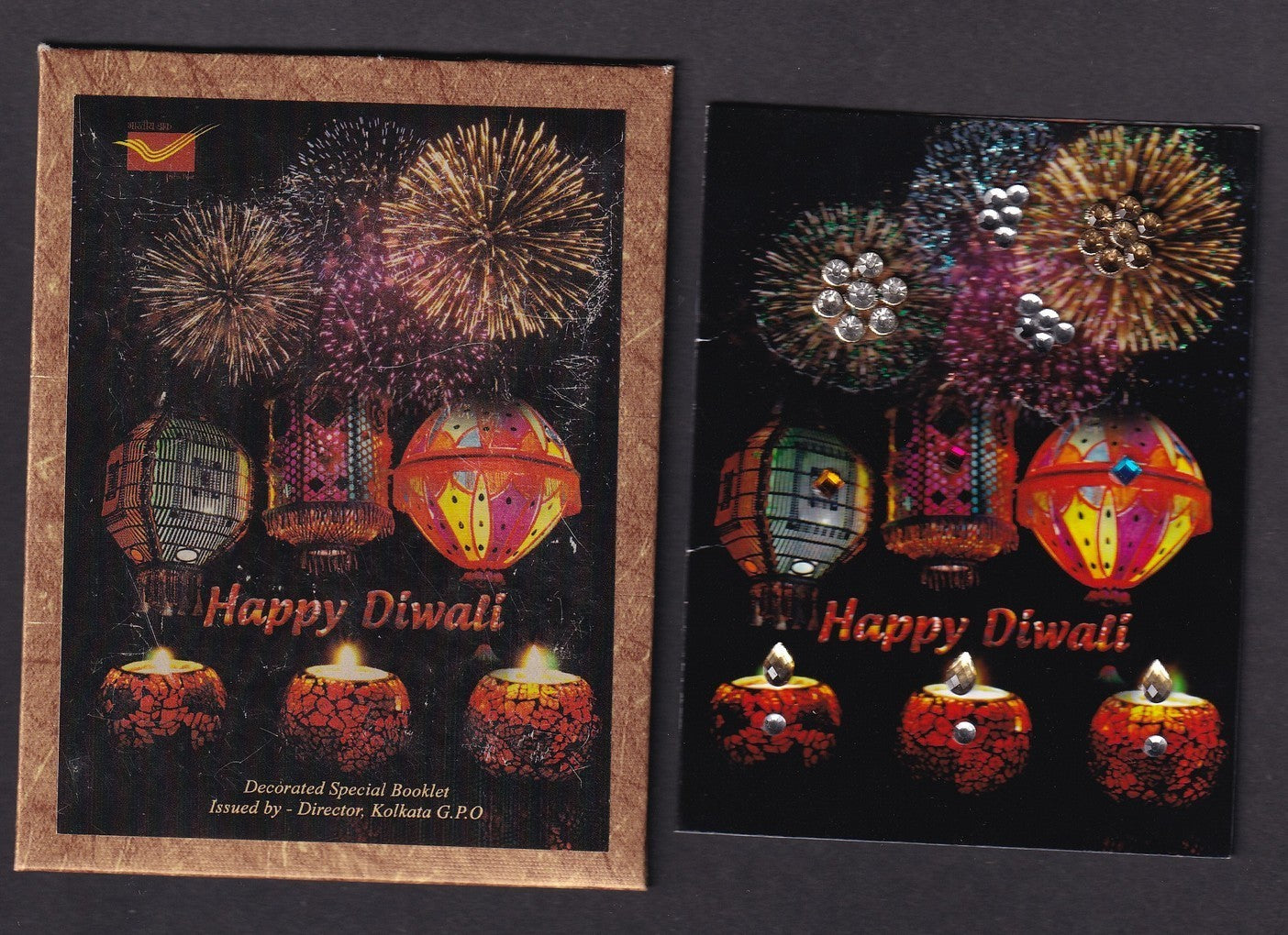 India Post Office HAPPY DIWALI stamp booklet studed with crystals